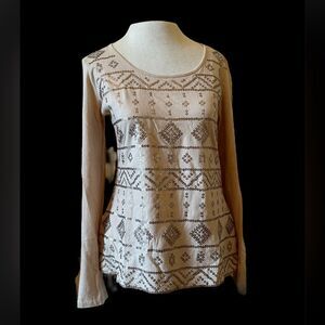 Women’s long sleeve tshirt with sequin graphic design - Size S Charter Club